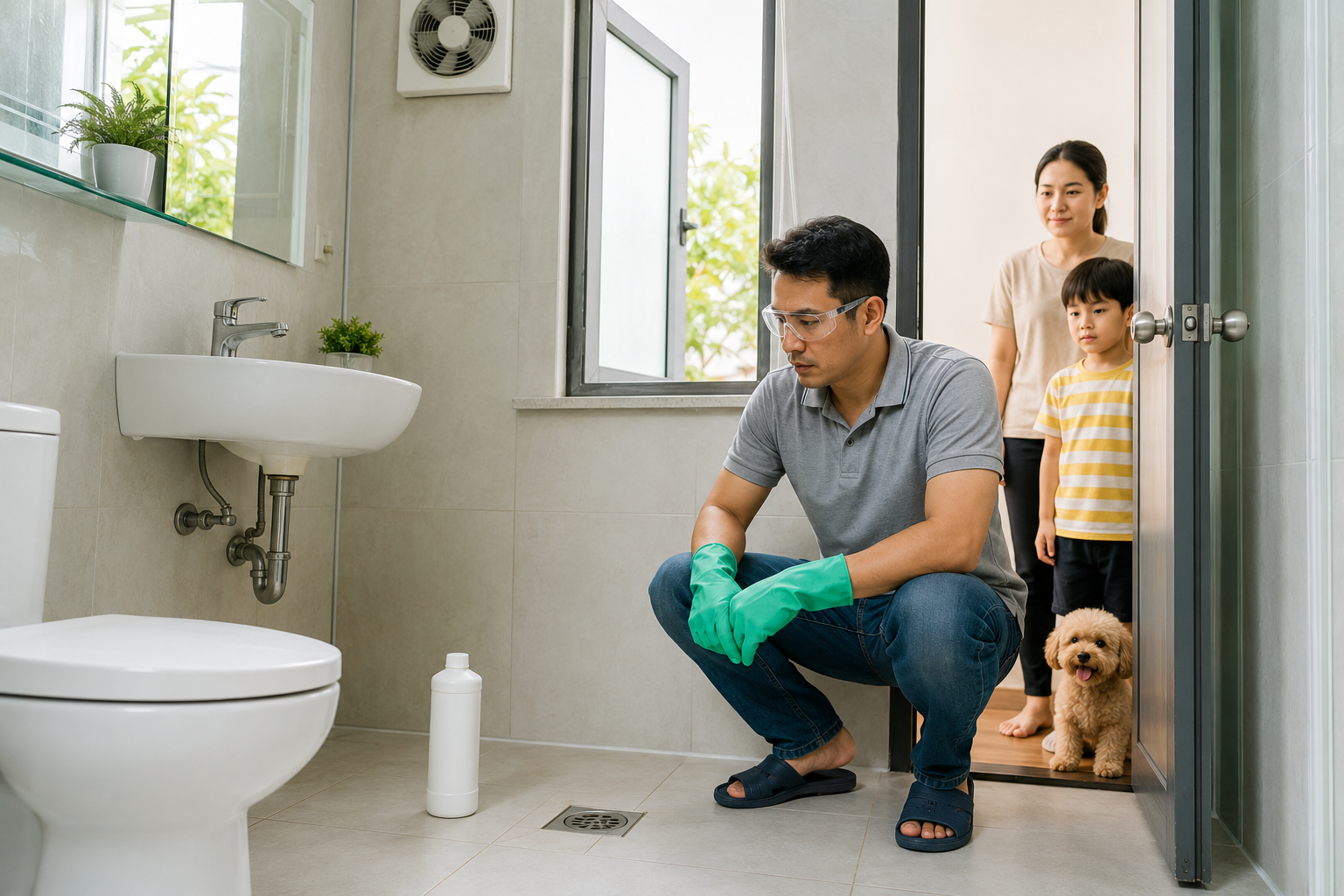 Cách dùng dung dịch thông tắc FAMILY 800 ml đúng kỹ thuật: Đừng vội xả lại khi nước đang dâng