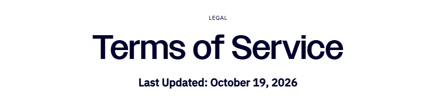 Header of the ActiveCampaign Terms of Service page with the date line Last Updated: October 19, 2026