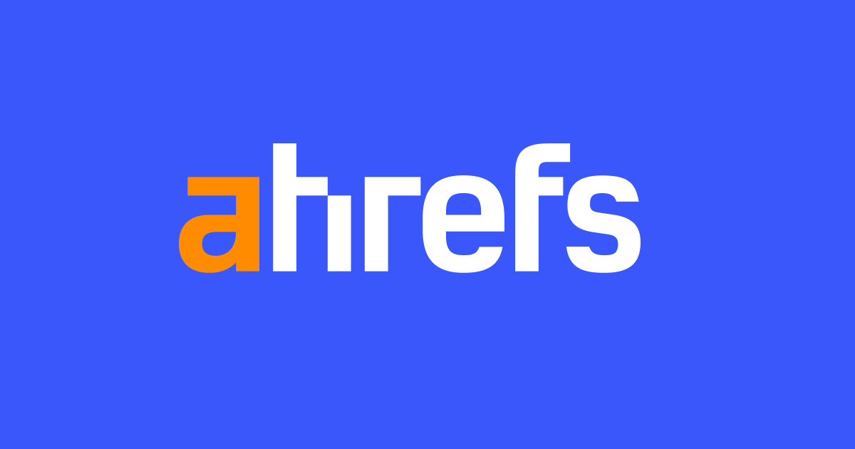 Ahrefs social image: the white and orange ahrefs wordmark centred on a solid blue background