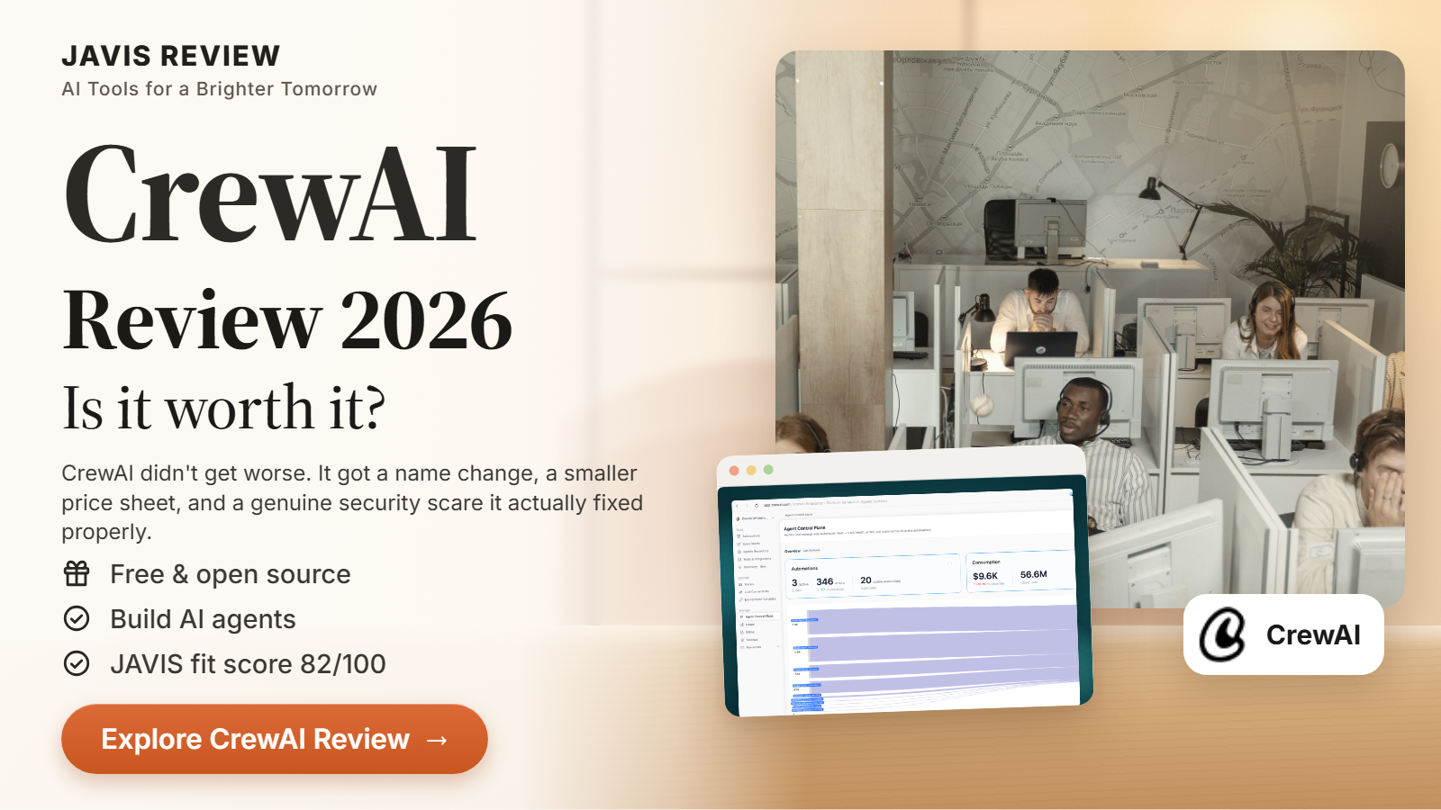 JAVIS thumbnail for the CrewAI review 2026 card