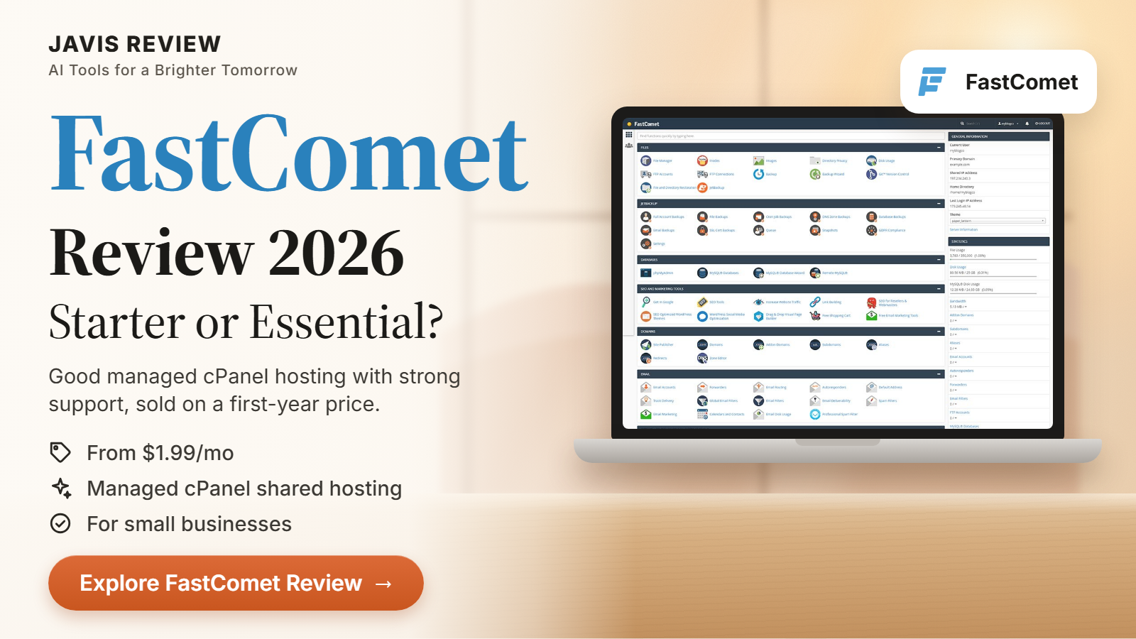 JAVIS thumbnail for the FastComet review 2026 card