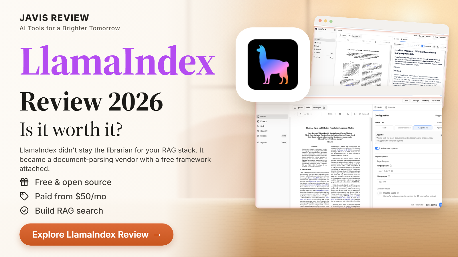 JAVIS thumbnail for the LlamaIndex review 2026 card
