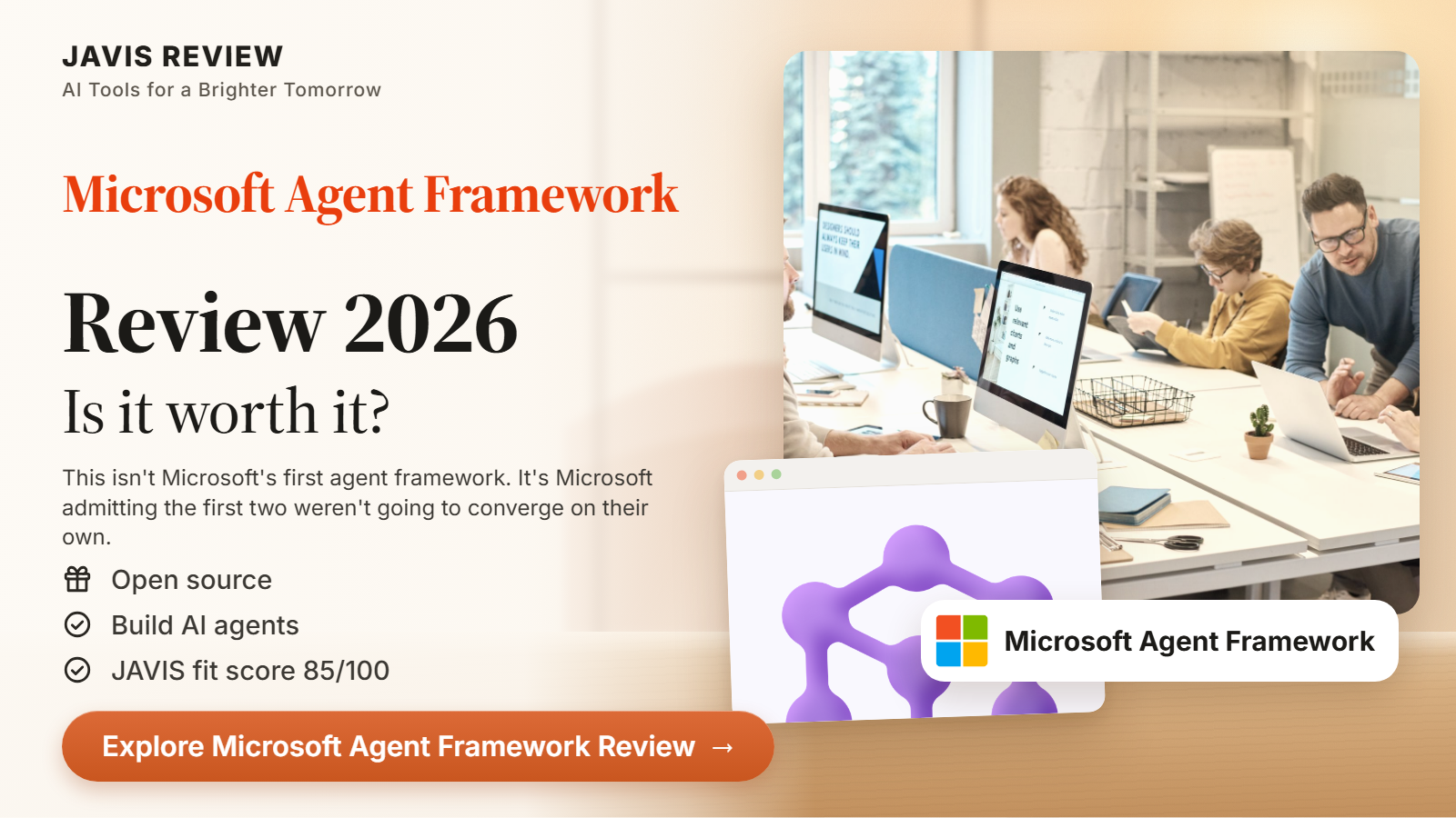 JAVIS thumbnail for the Microsoft Agent Framework review 2026 card