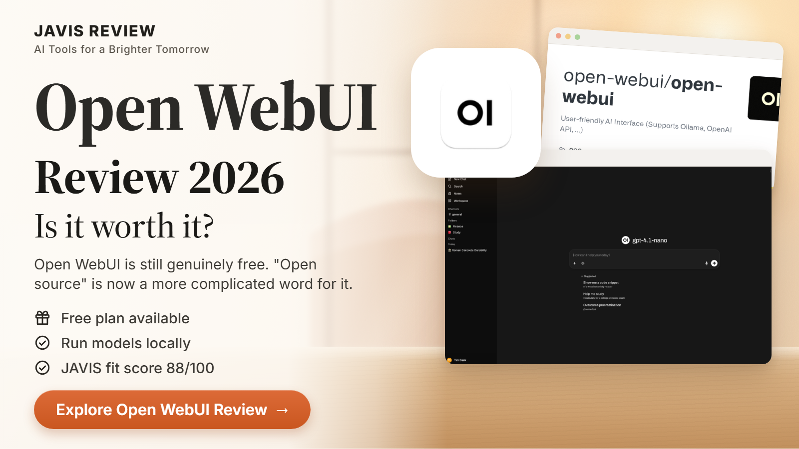 JAVIS thumbnail for the Open WebUI review 2026 card