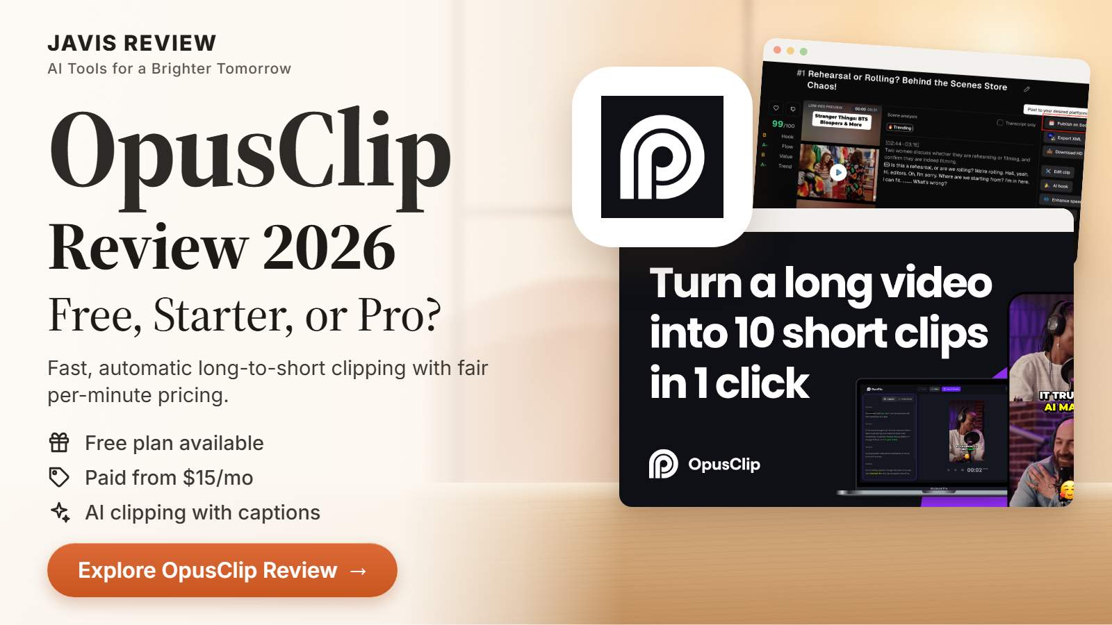 JAVIS thumbnail for the OpusClip review 2026 card