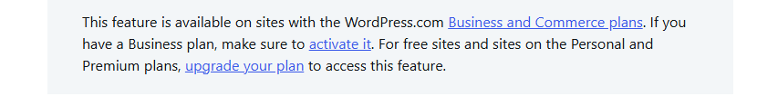 WordPress.com restore guide notice: this feature is available on sites with the WordPress.com Business and Commerce plans; for free sites and sites on the Personal and Premium plans, upgrade your plan to access this feature